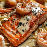 16 Salmon and Shrimp Alfredo