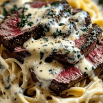 2 Savory Steak Gorgonzola Alfredo with Creamy Parmesan Sauce