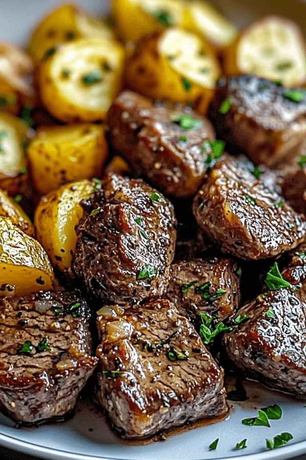 28 Air Fryer Garlic Butter Steak Bites and Potatoes