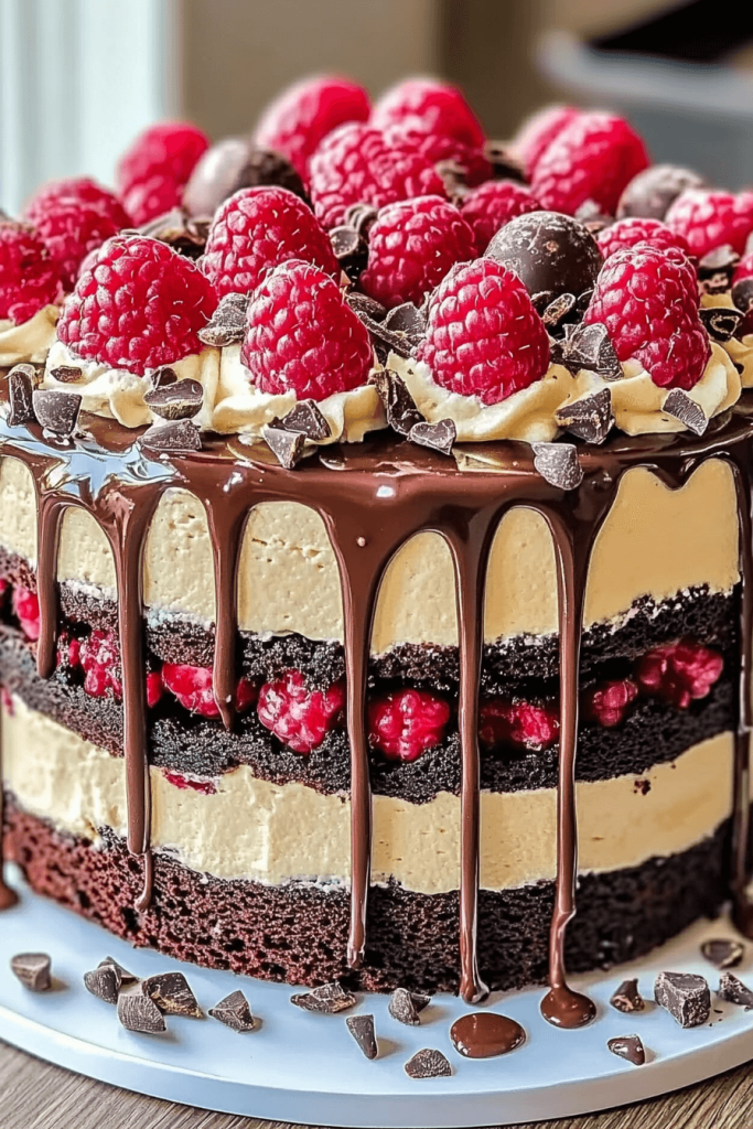 31 Triple Chocolate Raspberry Drip Cake