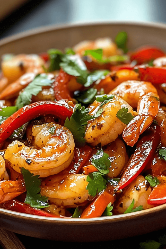 34 Creamy Shrimp and Pepper Stir-Fry