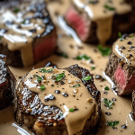 44 Juicy Skillet Steak with Peppercorn Cream Sauce