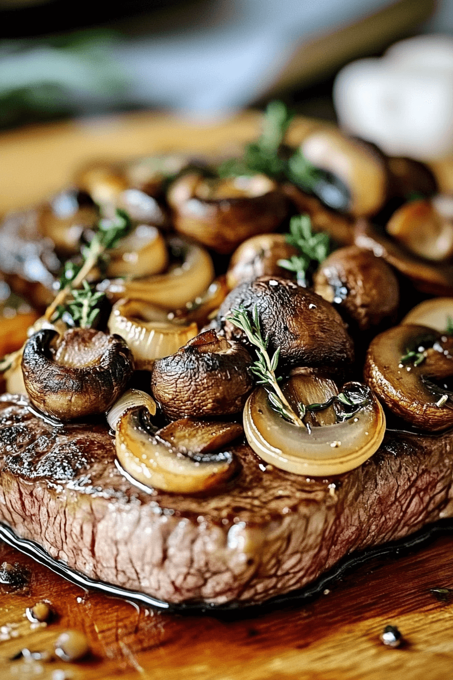 55 Ribeye Steak with French Onions & Mushrooms