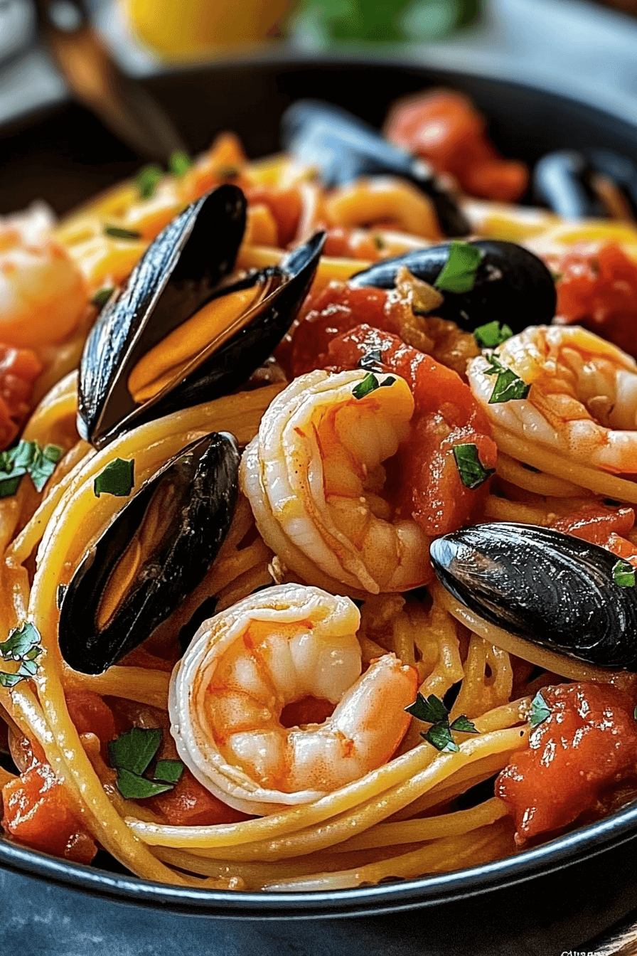 59 Seafood Pasta with Linguine, Shrimp, and Mussels