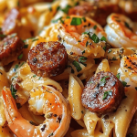 66 Creamy Cajun Pasta with Succulent Shrimp and Spicy Sausage