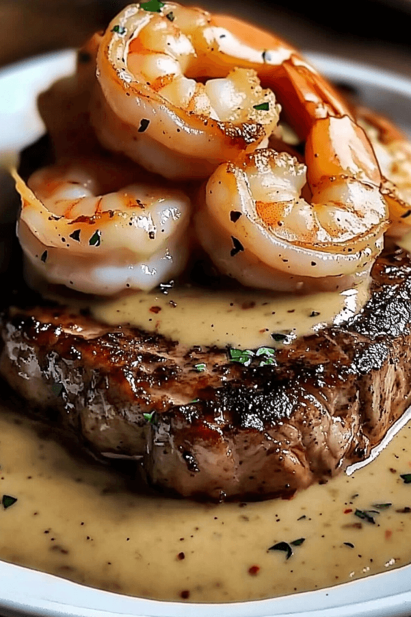 8 Steak in Creamy Cajun Shrimp Sauce (Surf and Turf)