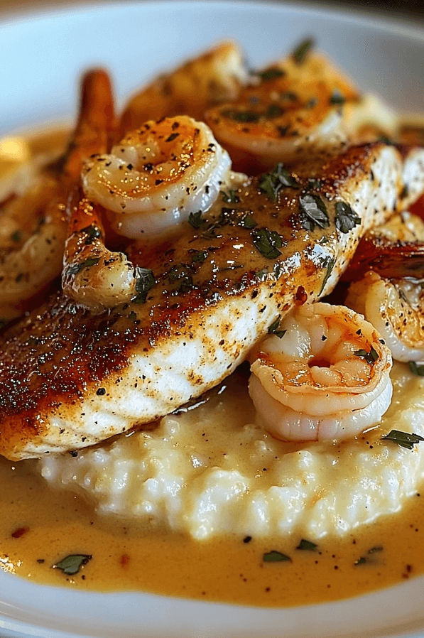 9 Red Snapper, Shrimp & Grits with a Cajun Cream Sauce