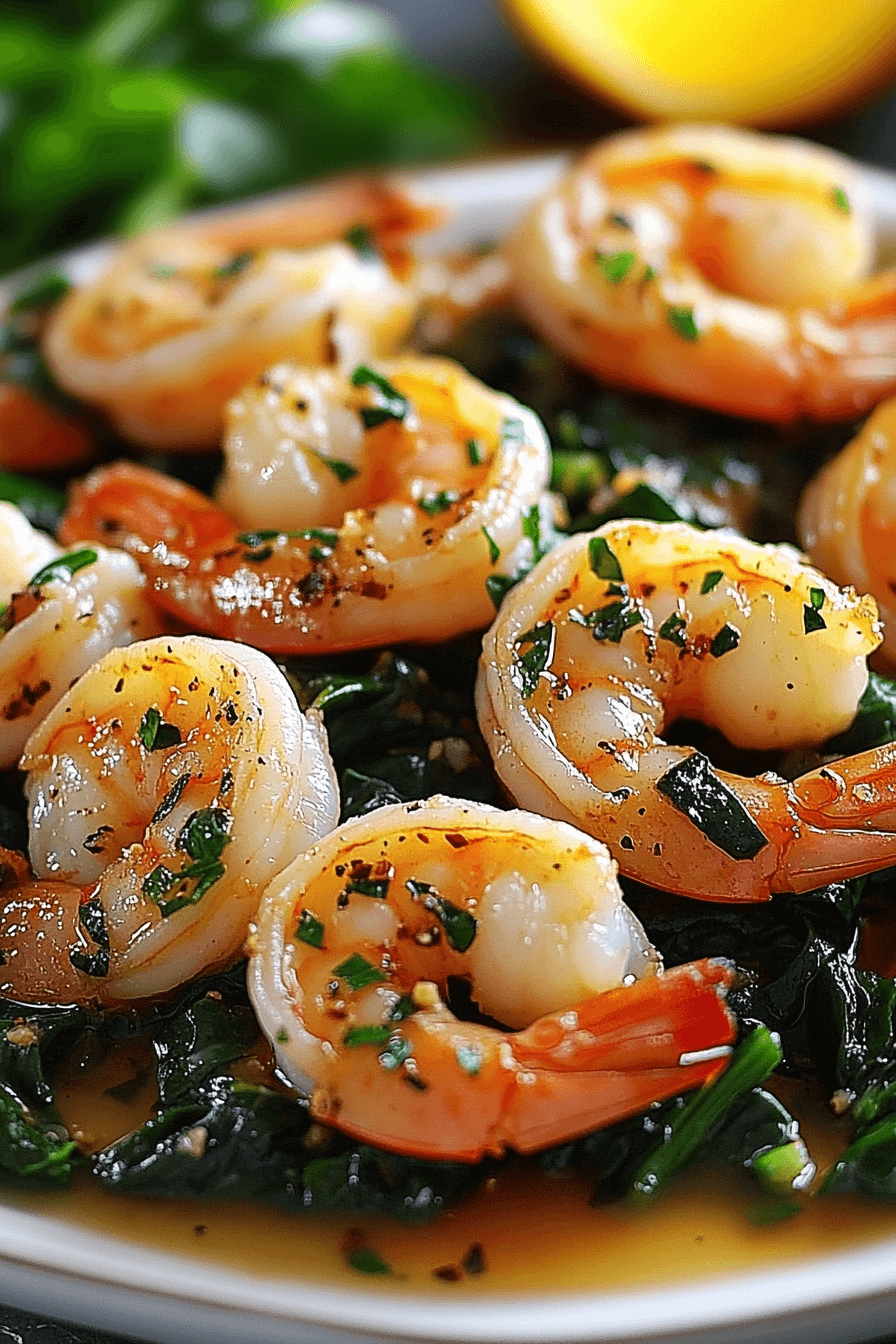 83 Garlic Butter Shrimp with Sautéed Spinach